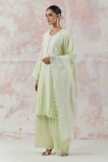 Buy Simrita Arora Green Kurta Silk Chanderi Dupatta Cotton Satin Embroidered Palazzo Set Online at Aza Fashions Buy_Simrita Arora_Green Kurta Silk Chanderi Dupatta Cotton Satin Embroidered Palazzo Set_Online_at_Aza_Fashions