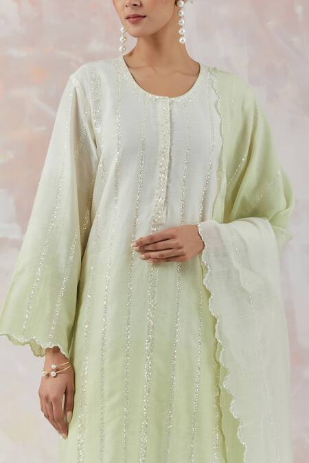 Simrita Arora Green Kurta Silk Chanderi Dupatta Cotton Satin Embroidered Palazzo Set at Aza Fashions Simrita Arora_Green Kurta Silk Chanderi Dupatta Cotton Satin Embroidered Palazzo Set_at_Aza_Fashions
