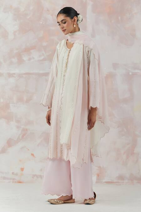 Buy_Simrita Arora_Pink Kurta Silk Chanderi Dupatta Cotton Satin Stripes Ombre Palazzo Set_Online_at_Aza_Fashions