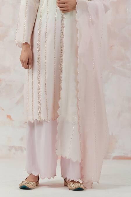 Shop_Simrita Arora_Pink Kurta Silk Chanderi Dupatta Cotton Satin Stripes Ombre Palazzo Set_Online_at_Aza_Fashions