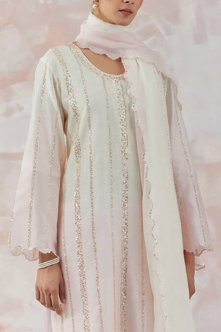 Simrita Arora_Pink Kurta Silk Chanderi Dupatta Cotton Satin Stripes Ombre Palazzo Set_at_Aza_Fashions