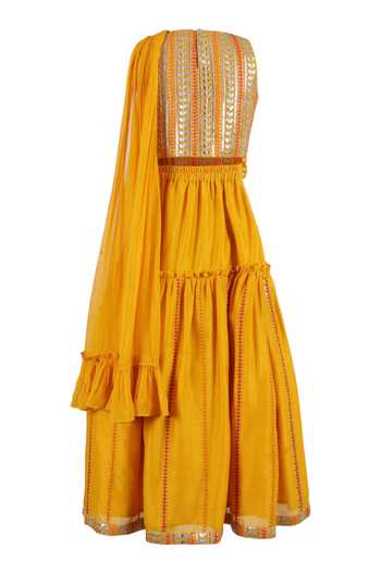 Buy Yellow Chanderi, Viscose Sequins, Embroidery Lehenga Set For Girls ...