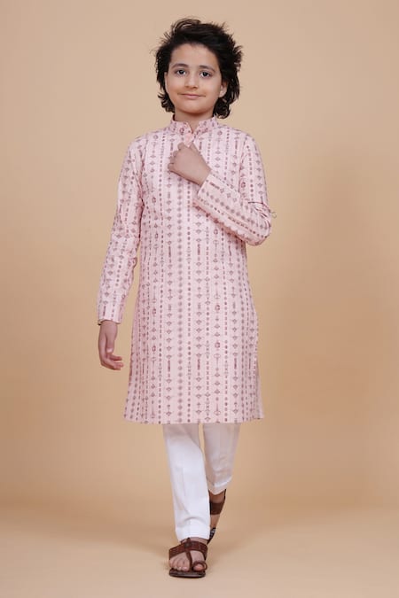 Raghavendra Rathore Blue_Pink Cotton Embroidery Printed Kurta _Online_at_Aza_Fashions