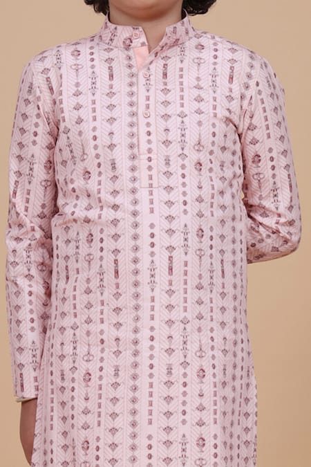 Buy_Raghavendra Rathore Blue_Pink Cotton Embroidery Printed Kurta _Online_at_Aza_Fashions