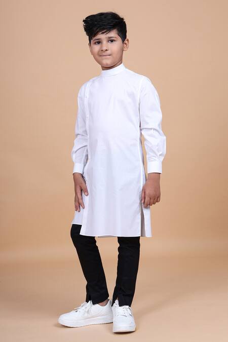Buy_Raghavendra Rathore Blue_White Cotton Asymmetric Kurta _Online_at_Aza_Fashions