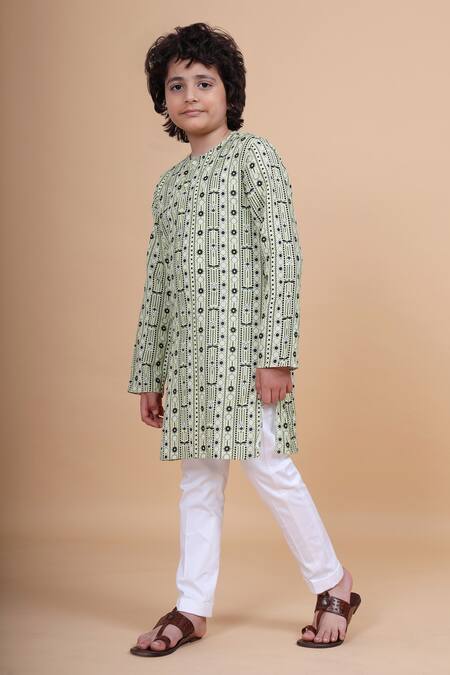 Raghavendra Rathore Blue_Beige Cotton Printed Kurta _Online_at_Aza_Fashions