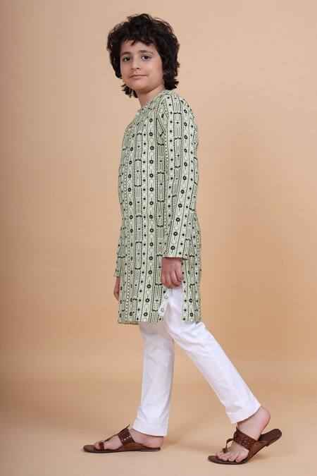 Buy_Raghavendra Rathore Blue_Beige Cotton Printed Kurta _Online_at_Aza_Fashions