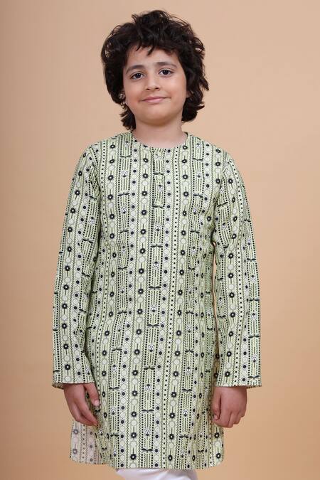 Shop_Raghavendra Rathore Blue_Beige Cotton Printed Kurta _Online_at_Aza_Fashions