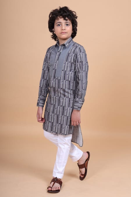 Raghavendra Rathore Blue Cotton Printed Kurta 