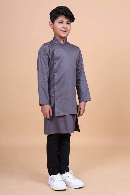 Raghavendra Rathore Blue_Grey Cotton Asymmetric Kurta _Online_at_Aza_Fashions