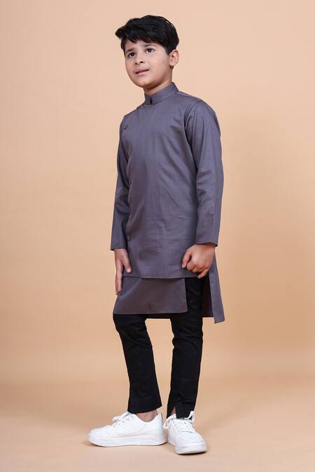 Buy_Raghavendra Rathore Blue_Grey Cotton Asymmetric Kurta _Online_at_Aza_Fashions