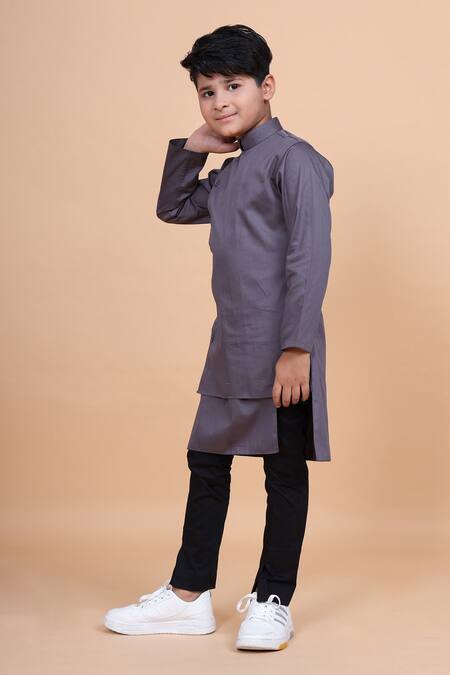 Shop_Raghavendra Rathore Blue_Grey Cotton Asymmetric Kurta _Online_at_Aza_Fashions