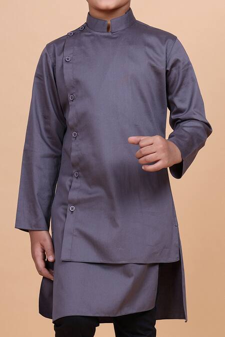 Raghavendra Rathore Blue Grey Cotton Asymmetric Kurta at Aza Fashions Raghavendra Rathore Blue_Grey Cotton Asymmetric Kurta _at_Aza_Fashions