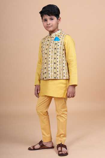 Raghavendra Rathore Blue_Yellow Cotton Tapered Pant _Online_at_Aza_Fashions