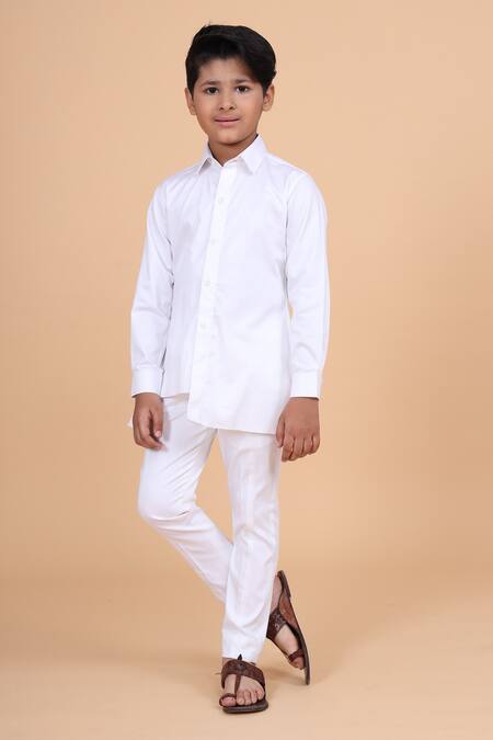 Buy_Raghavendra Rathore Blue_White Cotton Spread Collar Kurta _Online_at_Aza_Fashions