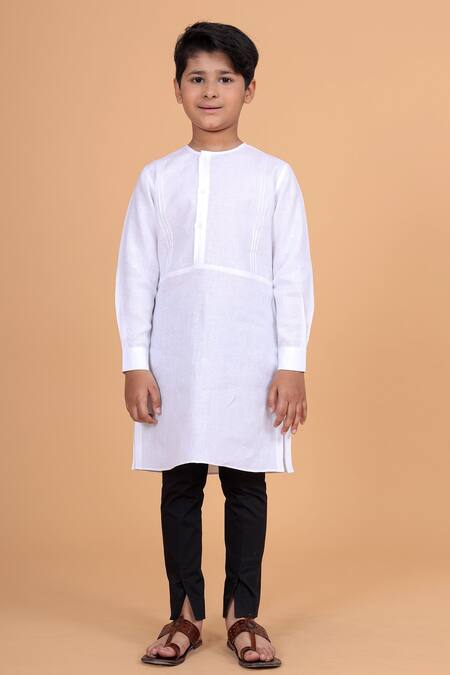 Raghavendra Rathore Blue_White Cotton, Linen Kurta _Online_at_Aza_Fashions