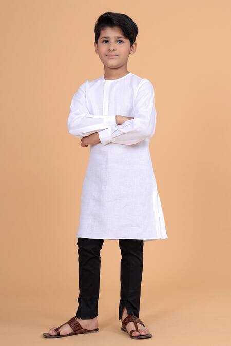 Buy_Raghavendra Rathore Blue_White Cotton, Linen Kurta _Online_at_Aza_Fashions