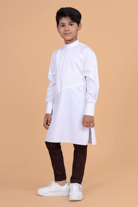 Shop_Raghavendra Rathore Blue_White Cotton Kurta _at_Aza_Fashions
