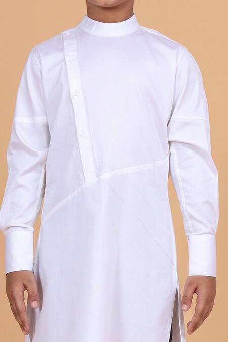 Shop_Raghavendra Rathore Blue_White Cotton Kurta _Online_at_Aza_Fashions