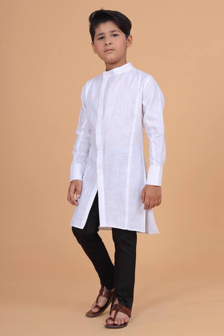Buy_Raghavendra Rathore Blue_White Cotton, Linen Kurta _Online_at_Aza_Fashions