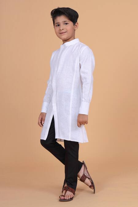 Shop_Raghavendra Rathore Blue_White Cotton, Linen Kurta _Online_at_Aza_Fashions