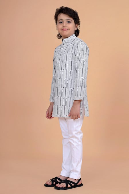 Buy_Raghavendra Rathore Blue_Grey Cotton Printed Kurta _Online_at_Aza_Fashions