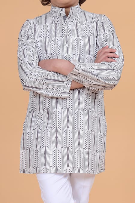 Shop Raghavendra Rathore Blue Grey Cotton Printed Kurta Online at Aza Fashions Shop_Raghavendra Rathore Blue_Grey Cotton Printed Kurta _Online_at_Aza_Fashions