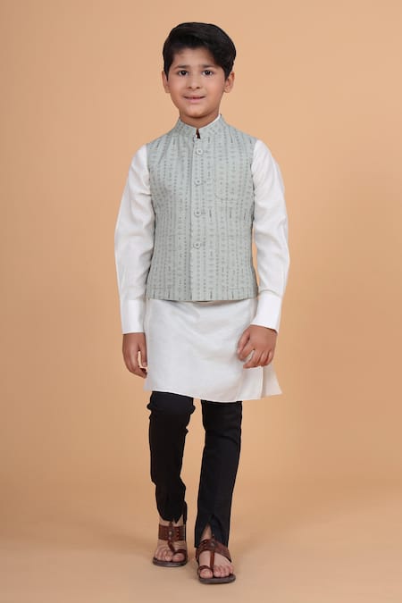 Raghavendra Rathore Blue White Cotton Asymmetric Layered Kurta 
