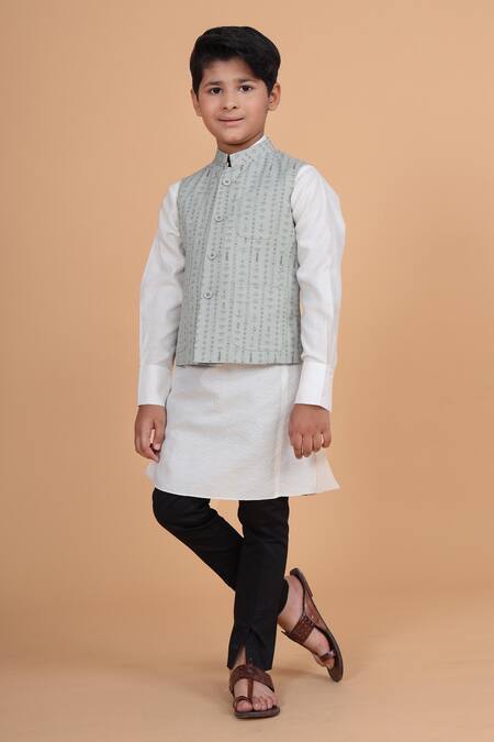 Raghavendra Rathore Blue_White Cotton Asymmetric Layered Kurta _Online_at_Aza_Fashions