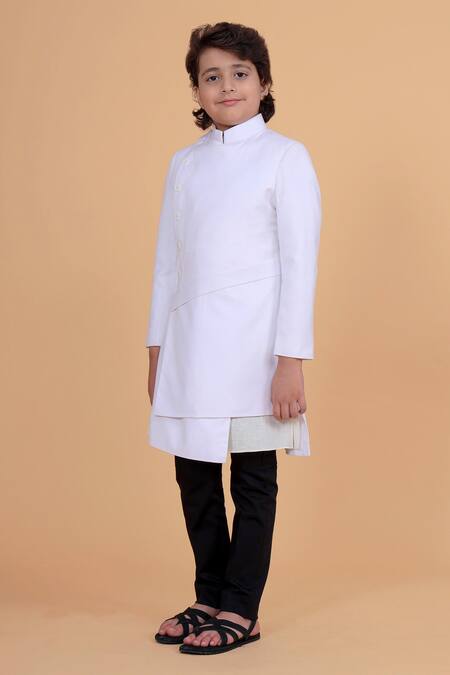 Buy_Raghavendra Rathore Blue_Off White Cotton, Linen Kurta _Online_at_Aza_Fashions