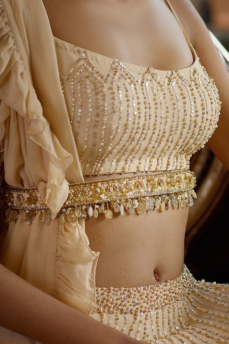 Shop Lovetobag Gold Semi-precious Nuggets Amara Bead Embellished Belt at Aza Fashions Shop_Lovetobag_Gold Semi-precious Nuggets Amara Bead Embellished Belt _at_Aza_Fashions