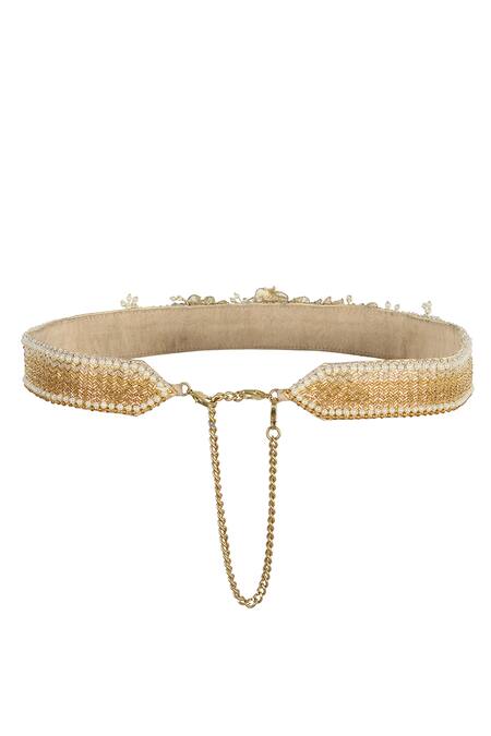 Lovetobag_Silver Japanese Beads Esme Floral Motif Belt _Online_at_Aza_Fashions