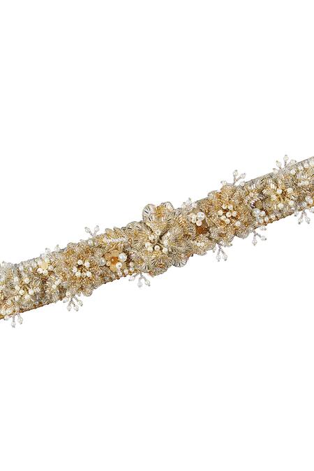 Buy_Lovetobag_Silver Japanese Beads Esme Floral Motif Belt _Online_at_Aza_Fashions
