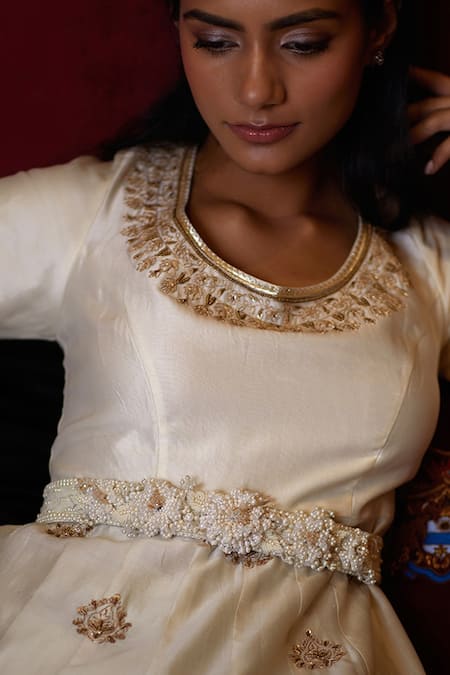 Shop Lovetobag Ivory Crystals, Rhinestones, Pearls, Beads Esme Embellished Belt at Aza Fashions Shop_Lovetobag_Ivory Crystals, Rhinestones, Pearls, Beads Esme Embellished Belt _at_Aza_Fashions