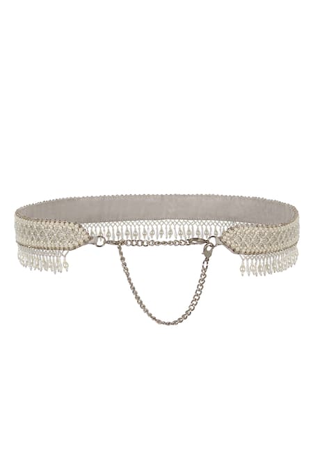 Lovetobag Silver Japanese Beads Kiah Embellished Belt Online at Aza Fashions Lovetobag_Silver Japanese Beads Kiah Embellished Belt _Online_at_Aza_Fashions