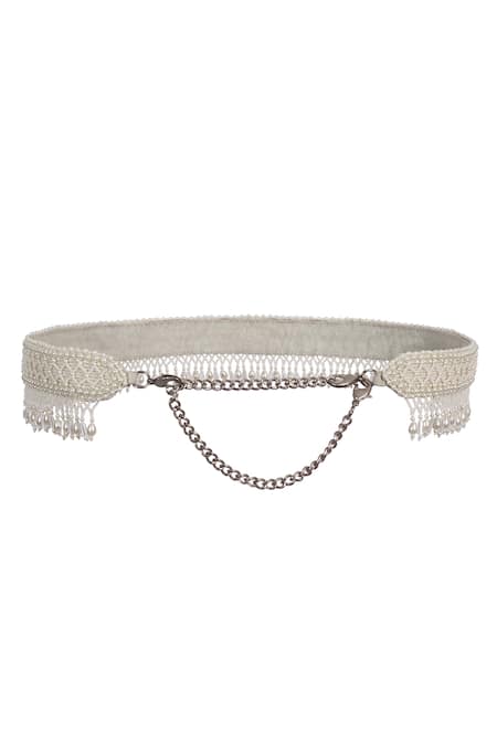 Shop Lovetobag Ivory Japanese Beads Kiah Embellished Belt at Aza Fashions Shop_Lovetobag_Ivory Japanese Beads Kiah Embellished Belt _at_Aza_Fashions