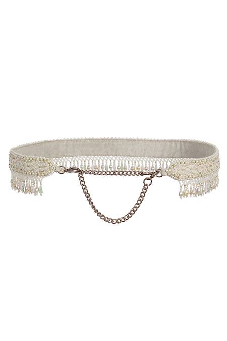 Lovetobag_Ivory Japanese Beads Kiah Drop Belt _Online_at_Aza_Fashions