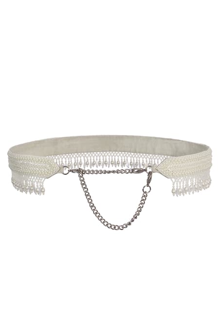 Lovetobag_Ivory Japanese Beads Noori Embellished Belt _Online_at_Aza_Fashions