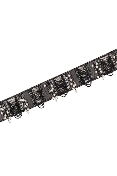 Buy Lovetobag Black Luminous Japanese Micro Bead And Baroque Pearl Embellishment Ruche Belt Online at Aza Fashions Buy_Lovetobag_Black Luminous Japanese Micro Bead And Baroque Pearl Embellishment Ruche Belt _Online_at_Aza_Fashions