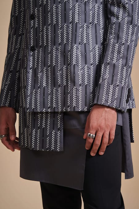 Buy Raghavendra Rathore Blue Grey Cotton Satin Geometric Print Bandhgala Online at Aza Fashions Buy_Raghavendra Rathore Blue_Grey Cotton Satin Geometric Print Bandhgala _Online_at_Aza_Fashions
