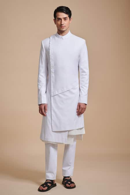 Raghavendra Rathore Blue Angular Achkan Kurta Set 