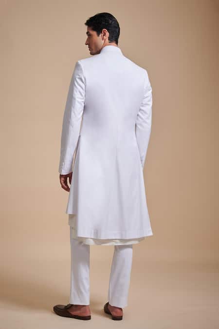 Shop Raghavendra Rathore Blue White , Satin, Suiting Plain Angular Achkan Kurta Set at Aza Fashions Shop_Raghavendra Rathore Blue_White , Satin, Suiting Plain Angular Achkan Kurta Set _at_Aza_Fashions