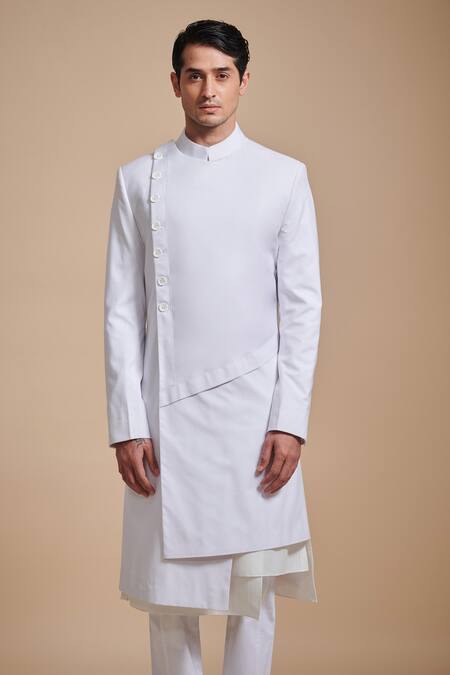 Raghavendra Rathore Blue White , Satin, Suiting Plain Angular Achkan Kurta Set Online at Aza Fashions Raghavendra Rathore Blue_White , Satin, Suiting Plain Angular Achkan Kurta Set _Online_at_Aza_Fashions