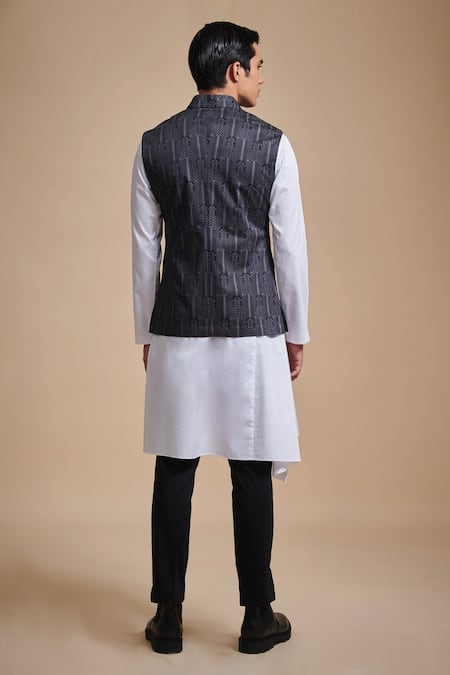 Raghavendra Rathore Blue Cotton Satin Printed Bundi 