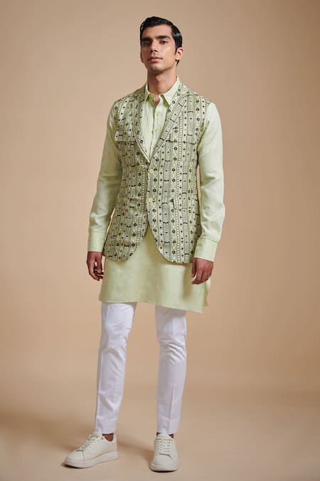 Raghavendra Rathore Blue Linen Printed Bundi 