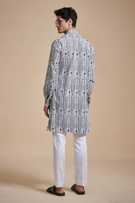 Shop_Raghavendra Rathore Blue_Black Cotton Printed Linear Kurta _at_Aza_Fashions