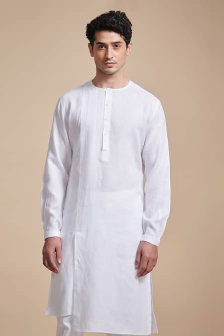 Raghavendra Rathore Blue_White Linen Kurta _Online_at_Aza_Fashions