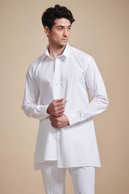 Raghavendra Rathore Blue White Cotton Spread Collar Kurta Online at Aza Fashions Raghavendra Rathore Blue_White Cotton Spread Collar Kurta _Online_at_Aza_Fashions