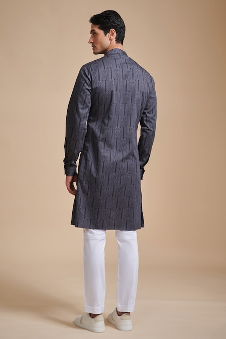 Raghavendra Rathore Blue Cotton Geometric Print Kurta 