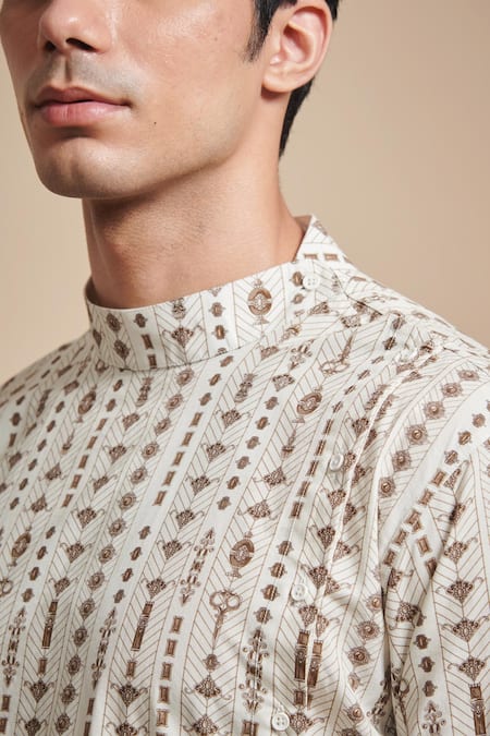 Buy_Raghavendra Rathore Blue_Cream Cotton Poplin Linear Print Kurta _Online_at_Aza_Fashions